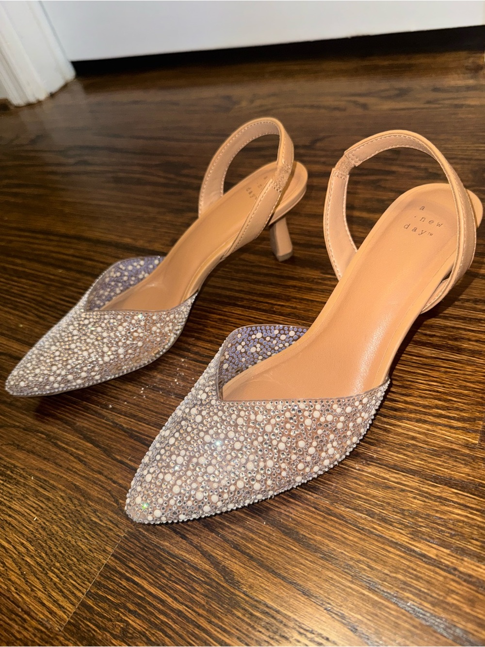 a new day Crystal Embellished Nude Slingback Heels- Sz 10